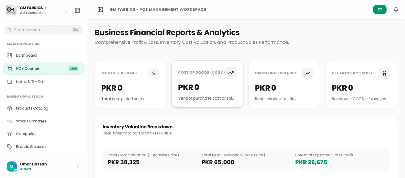 GM FabricFlow AI: POS & Inventory System Full Platform Production Screenshot